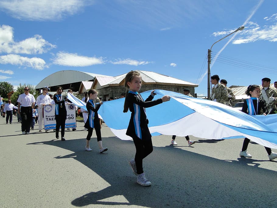 parade, argentina, flag, sky, group of people, real people HD wallpaper