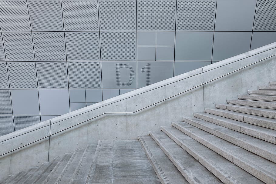 white D1-printed wall beside white stair, stairs, architecture HD wallpaper