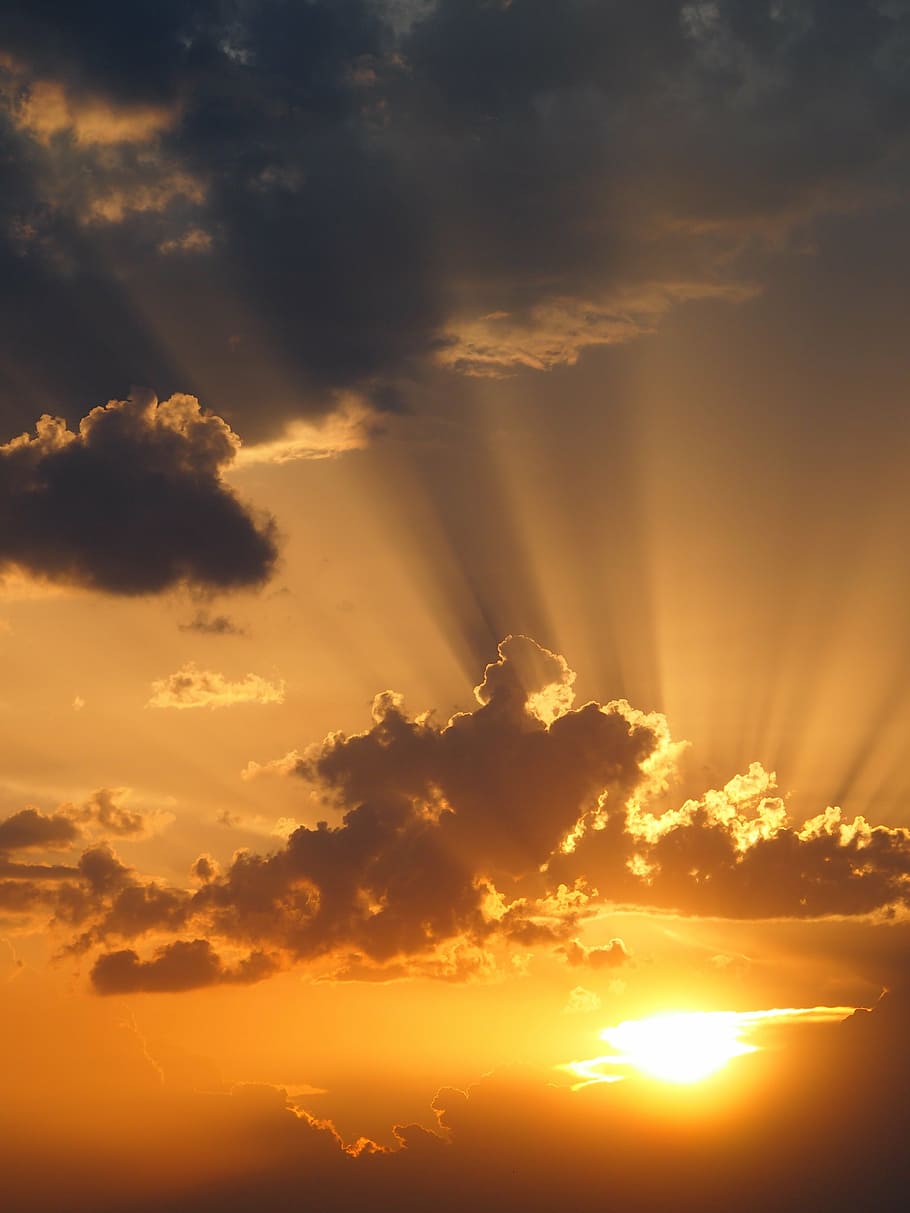 sky, mood, afterglow, sunset, clouds, rays, cloud - sky, beauty in nature HD wallpaper