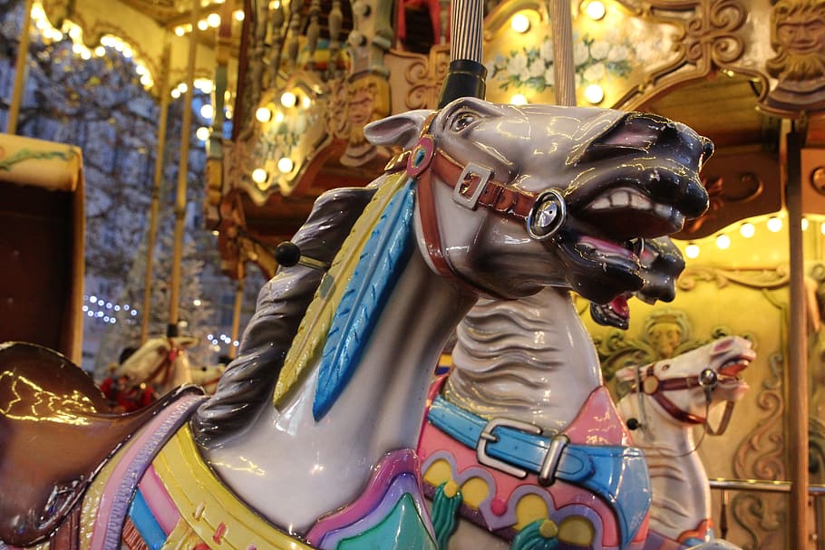 joust, carousel, classic, horses, game, children, fun, vintage HD wallpaper