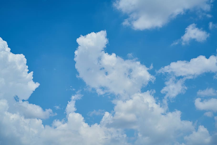 clear skies with clouds, sky, white, landscape, summer, blue HD wallpaper