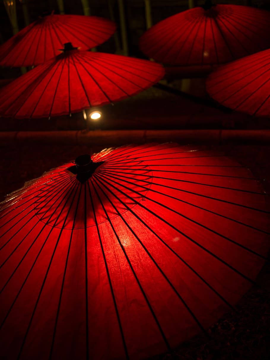 red umbrellas, japanese umbrellas, japanese style, k, yamaga city, HD wallpaper
