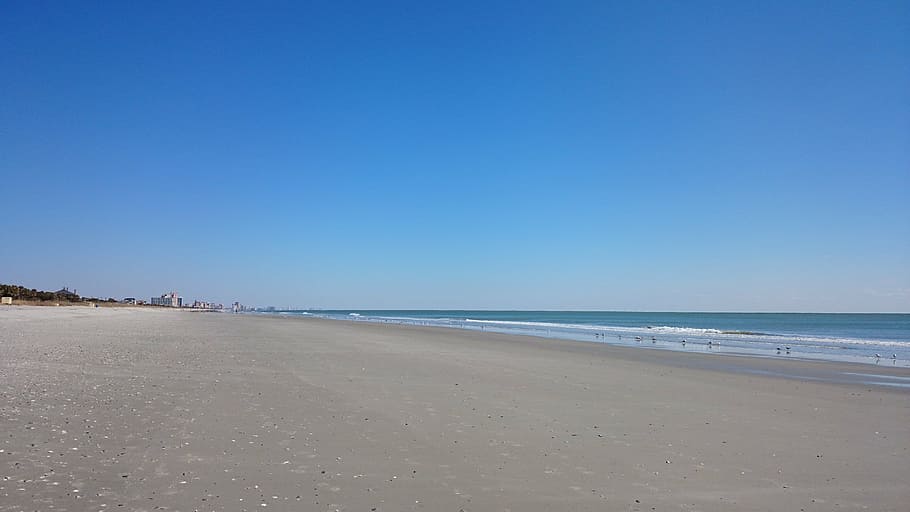 beach, sand, sky, sea, ocean, water, nature, coast, sun, blue HD wallpaper
