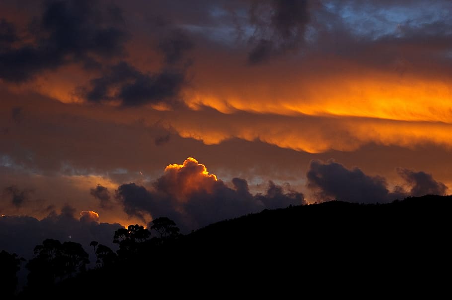 white clouds during golden hour, dark, landscape, dusk, scene HD wallpaper