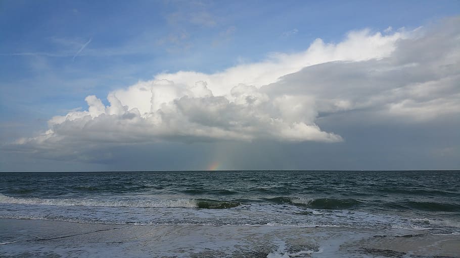 coast, sea, clouds, air, rainbow, waves, zealand, nature, water HD wallpaper