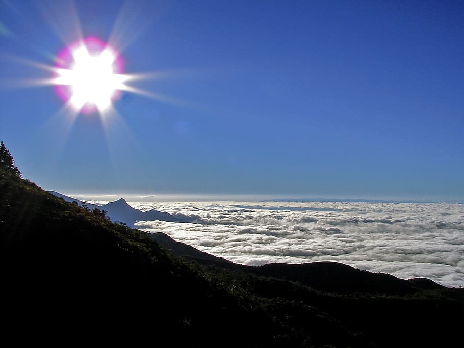 mountain, clouds, sol, blue sky, beauty in nature, sea, water HD wallpaper