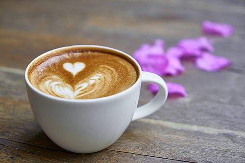 white ceramic cup filled with brown and white coffee, mug, cafe HD wallpaper