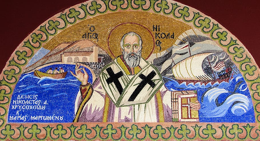 ayios nikolaos, saint, mosaic, church, orthodox, greece, volos, HD wallpaper