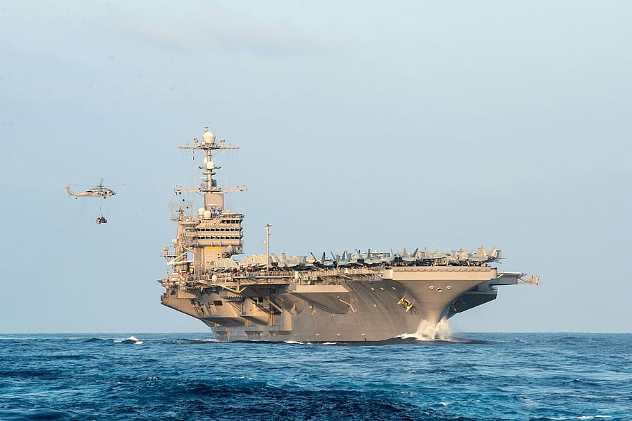 battleship sailing during daytime, aircraft carrier, us navy