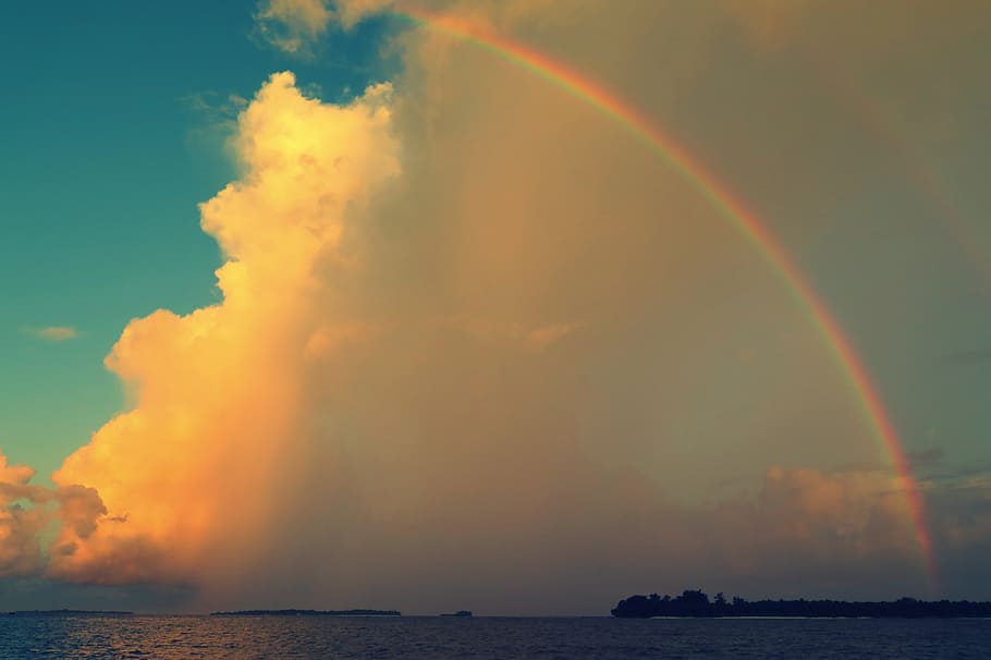 Maldives, Sunset, Rainbow, Sky, beauty in nature, double rainbow HD wallpaper