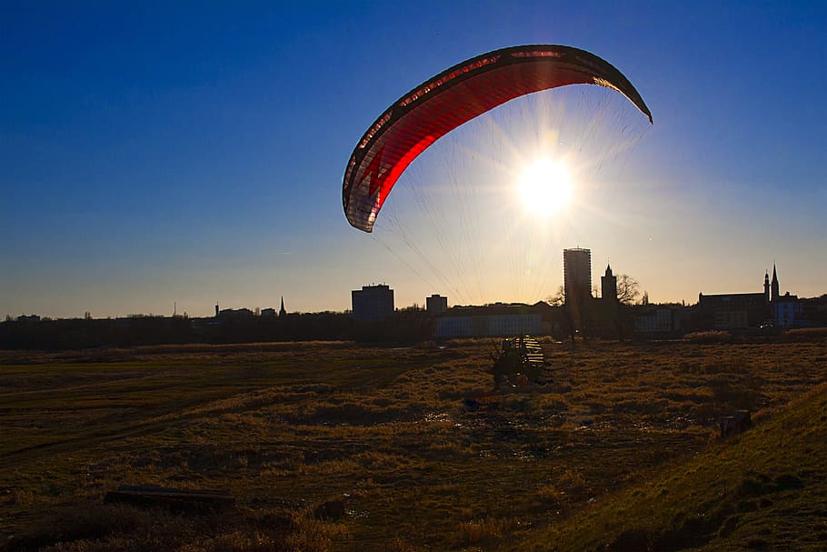 Słubice, City, View, Hang Glider, sky, extreme Sports, paragliding HD wallpaper