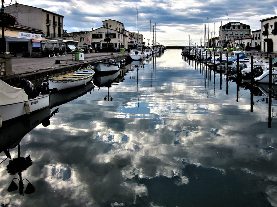 dawn, harbour, water, reflection, mediterranean, morning, marseillan HD wallpaper