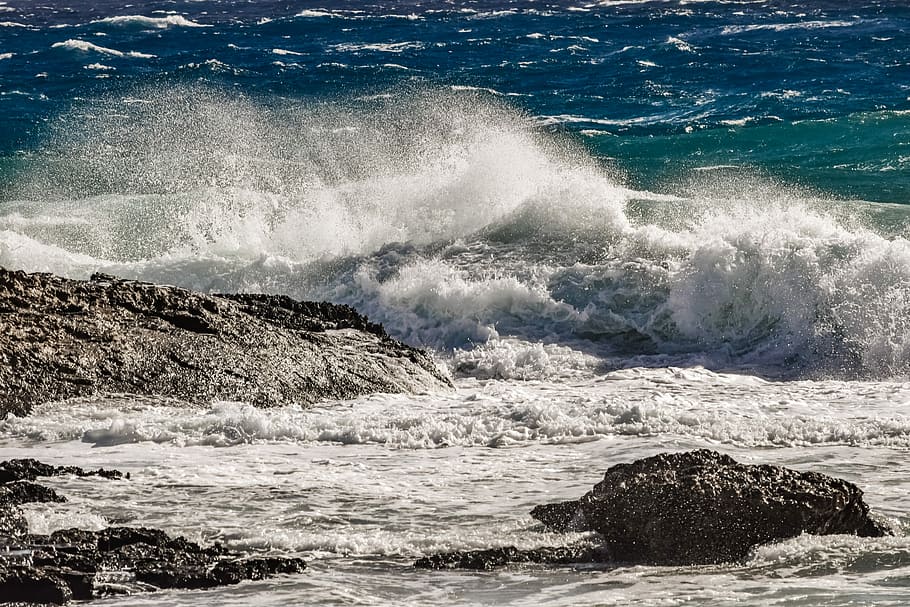 surf, water, wave, crashing, sea, ocean, nature, rocky, landscape HD wallpaper
