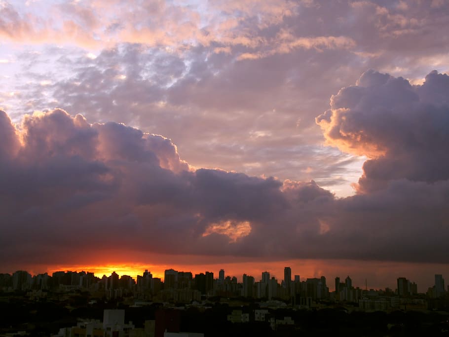 Sunset, Lighting, City, Curitiba, Brazil, urban, cityscape, HD wallpaper