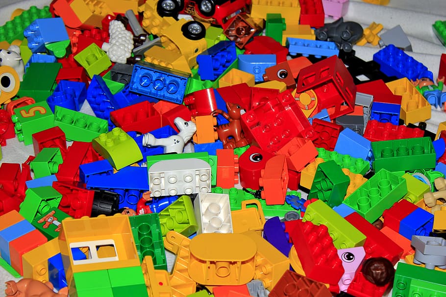 assorted-color stacking block toys, lego blocks, children's, multi colored, HD wallpaper