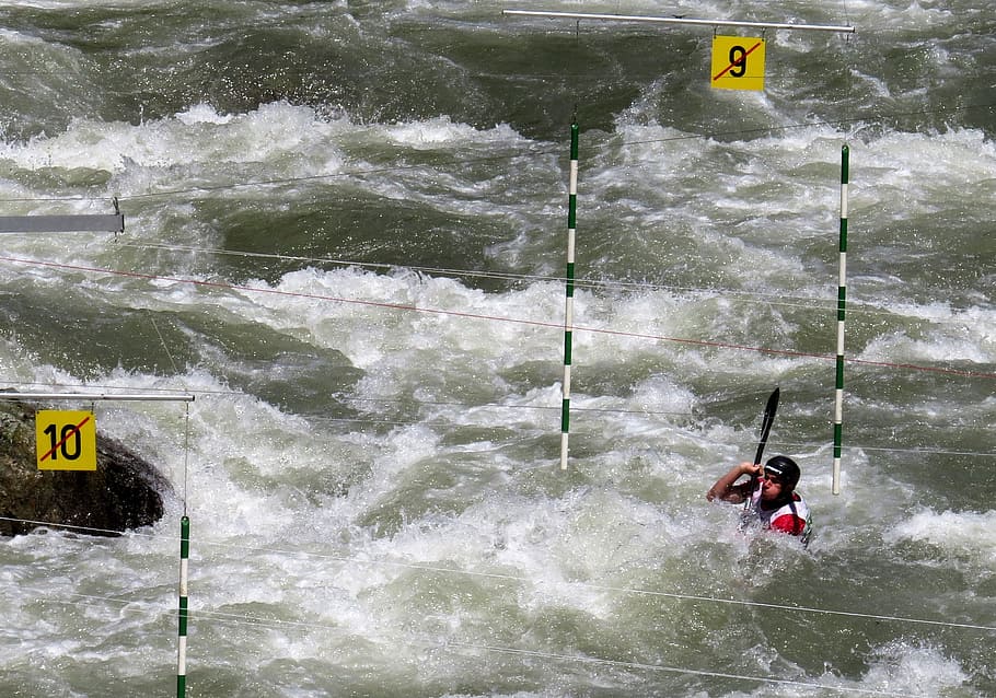 kayak, canoeing, water sports, action, target, slalom, white water