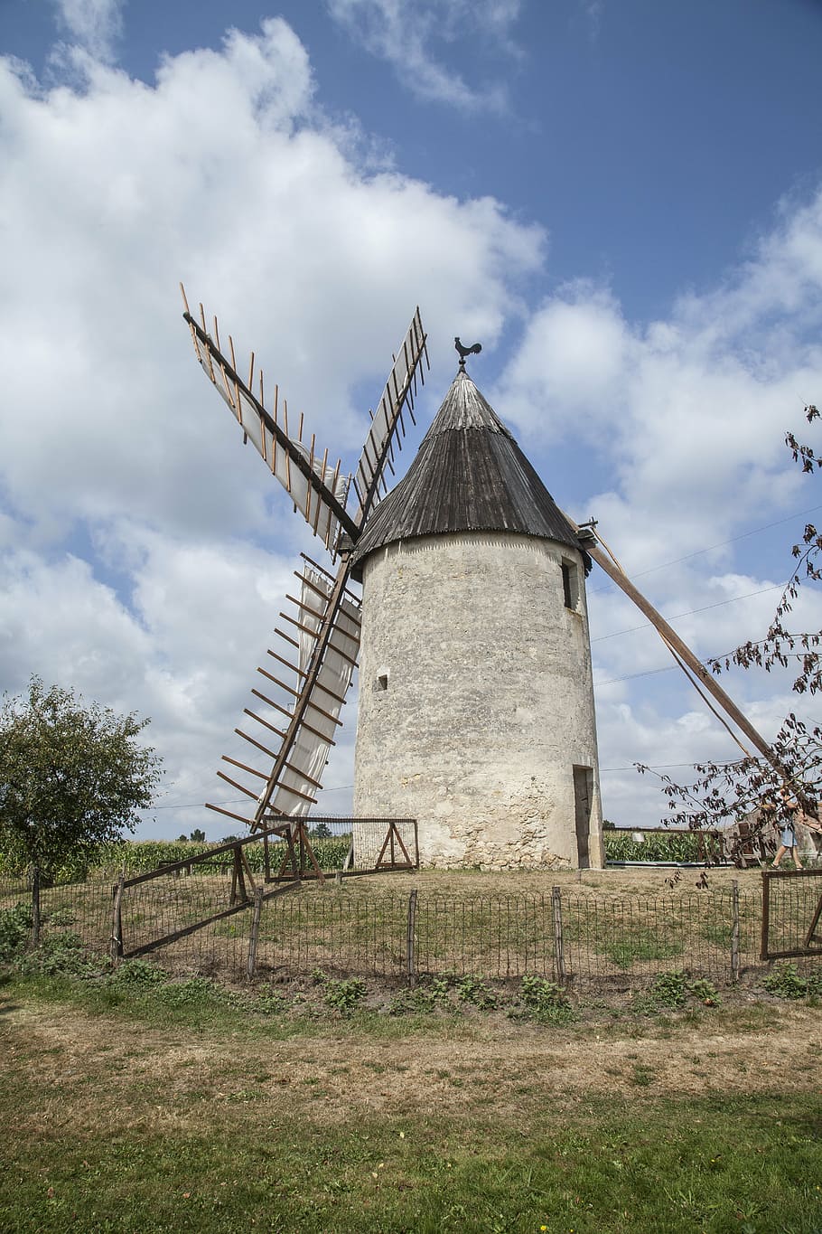 wind mill, saint-emilion, sky, grain, flour, tourism, france HD wallpaper