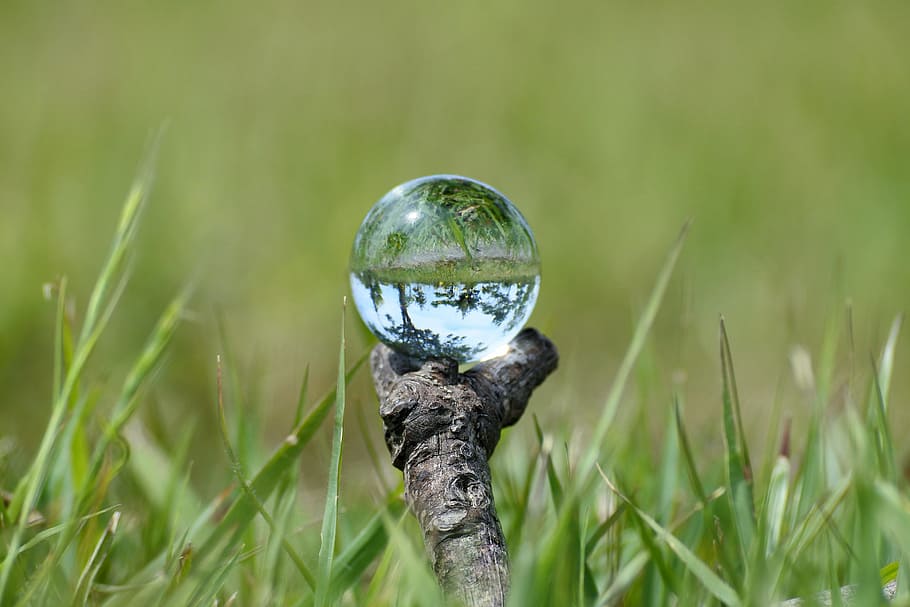 green grass, Natural, Landscape, Twigs, Glass, marble, glass beads HD wallpaper