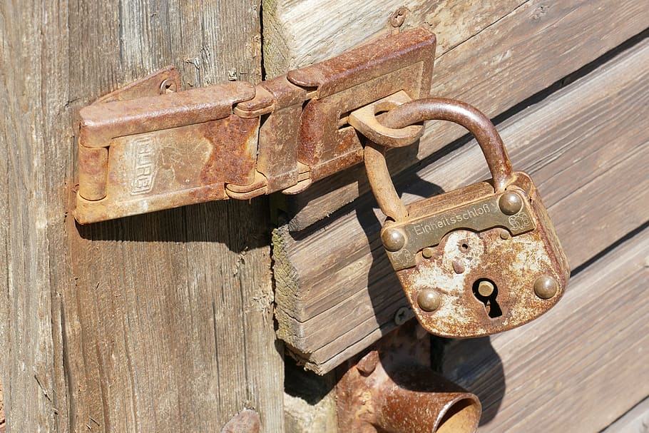 brown padlock, castle, old, rusty, fitting, historically, door HD wallpaper
