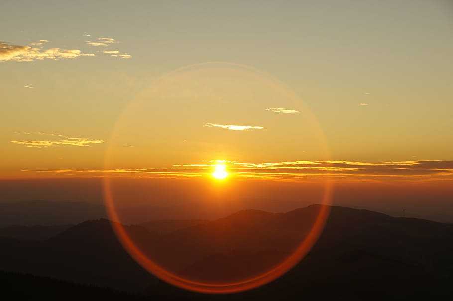 sunrise above the horizon, mountain, aperture, ring, against sun HD wallpaper