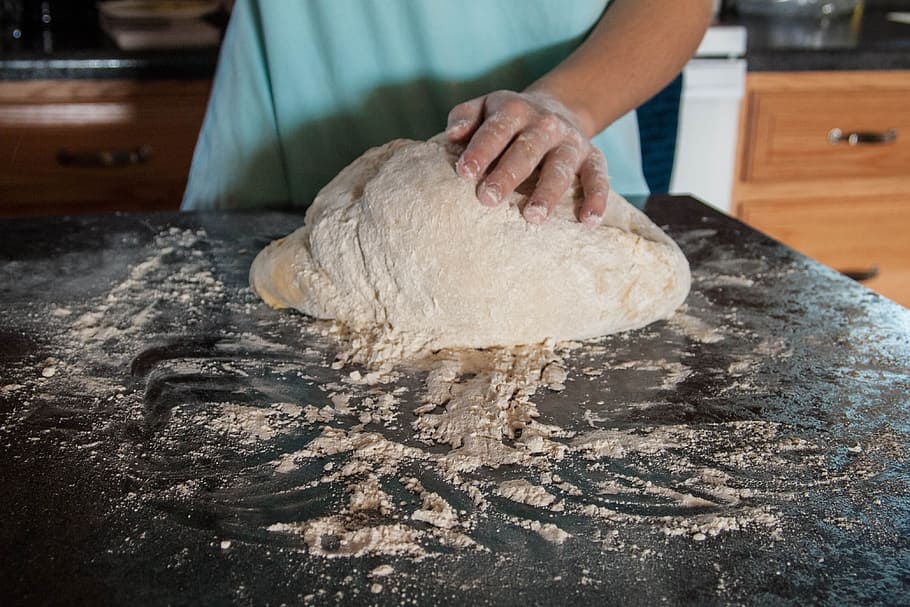 person mixing dough with flour, bread, baking, food, fresh HD wallpaper