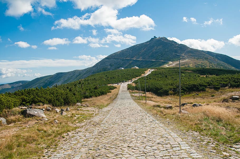 green and gray mountain, white, poland, direction, cloud - sky HD wallpaper
