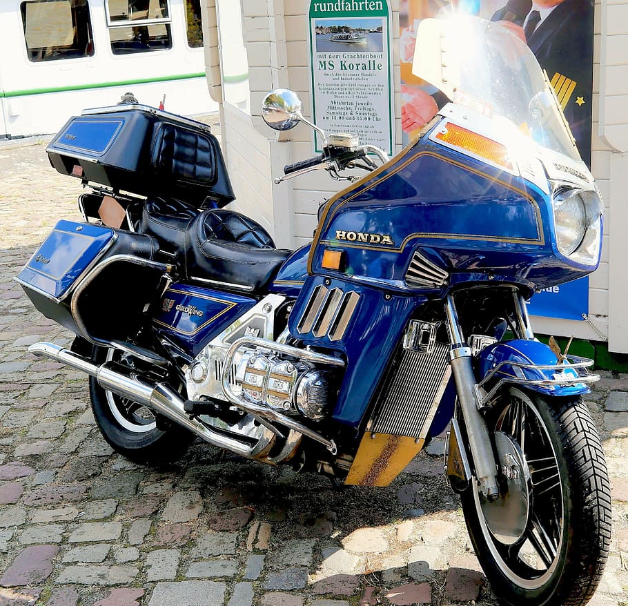 motorcycle, honda, japanese, blue, noble, large, expensive HD wallpaper