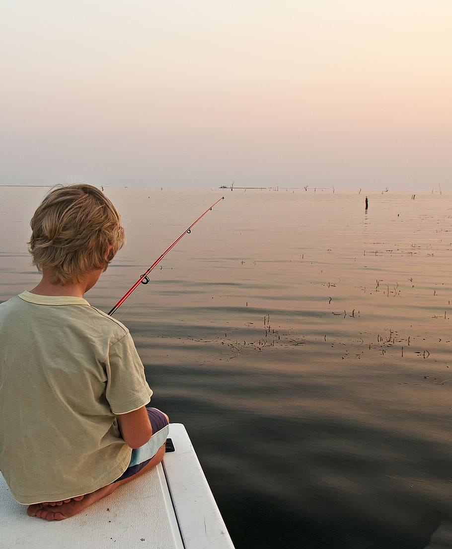 Boy, Lake, Fishing, Child, People, nature, summer, young, leisure, HD wallpaper