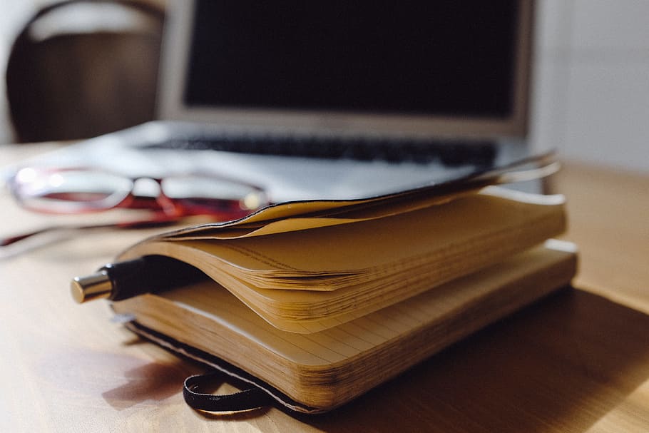 Moleskine notebook, objects, business, computer, laptop, desk HD wallpaper