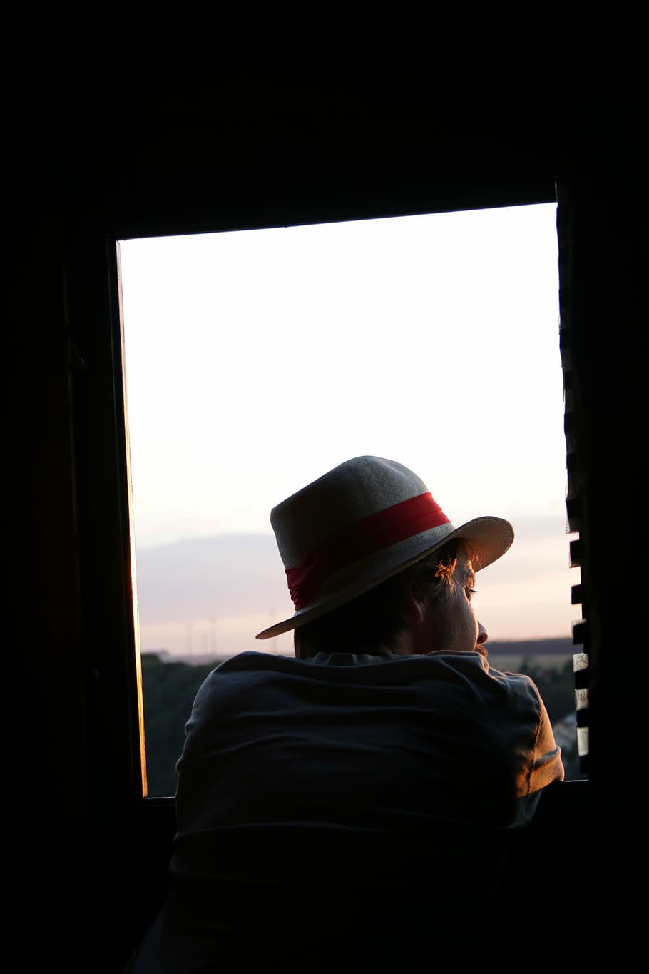 man wearing cowboy hat, woman looking at the window, male, leaning HD wallpaper
