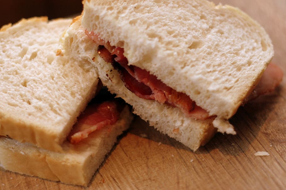 tasty breas, sandwich, bacon, bread, white, sliced, food, buttie, HD wallpaper