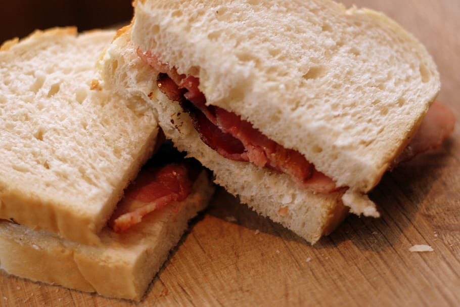 tasty breas, sandwich, bacon, bread, white, sliced, food, buttie HD wallpaper
