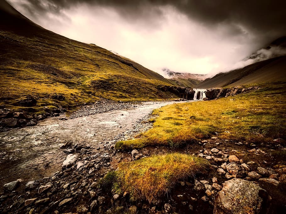 green grass beside body of water, Iceland, Landscape, Mountains, HD wallpaper