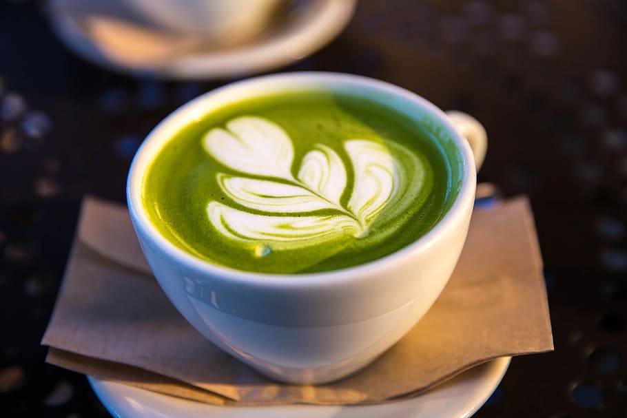 white ceramic teacup, drink, green, latte, cappuccino, food and drink HD wallpaper