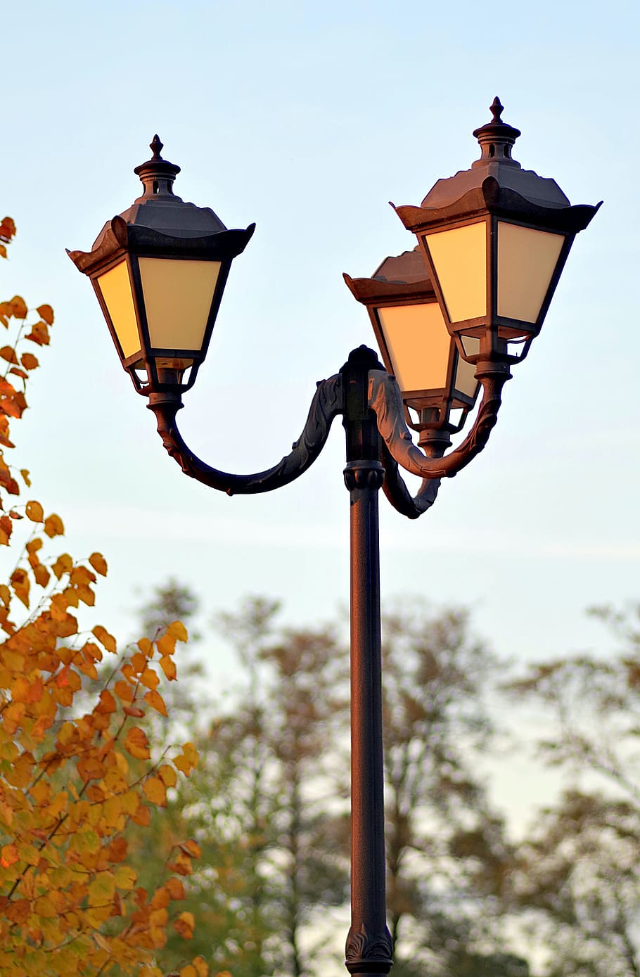 lantern, park, replacement lamp, antique, autumn, alley, triple HD wallpaper