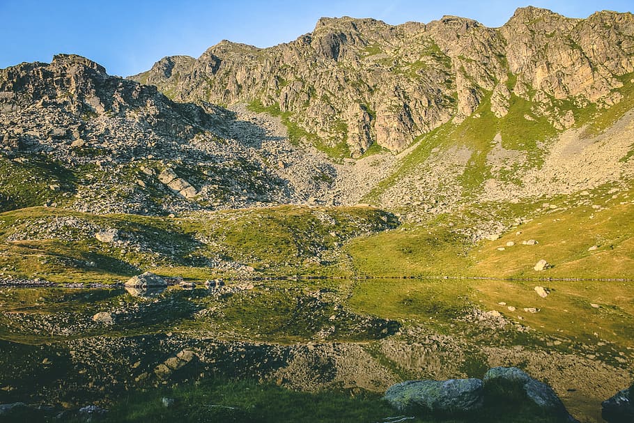 Green Mountain, blue sky, daylight, environment, grass, hill HD wallpaper