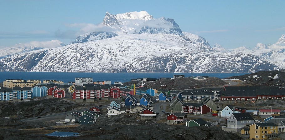 Nuuk city below Sermitsia in Greenland, photos, mountain, public domain, HD wallpaper