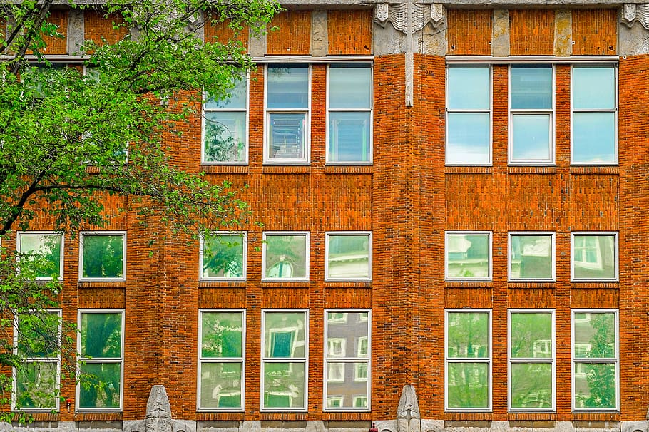building, house, facade, brick, architecture, windows, reflection HD wallpaper