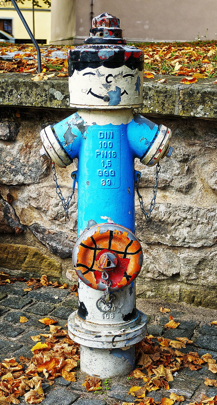 hydrant, painted, funny, fall foliage, colorful, fire fighting water supply HD wallpaper