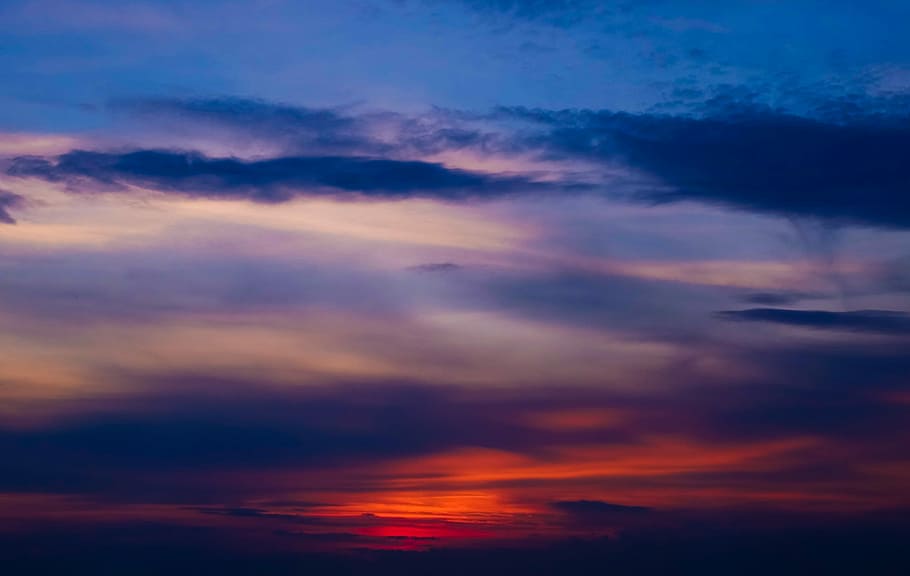 blue sky, photo of clouds during golden time, dusk, dawn, red HD wallpaper