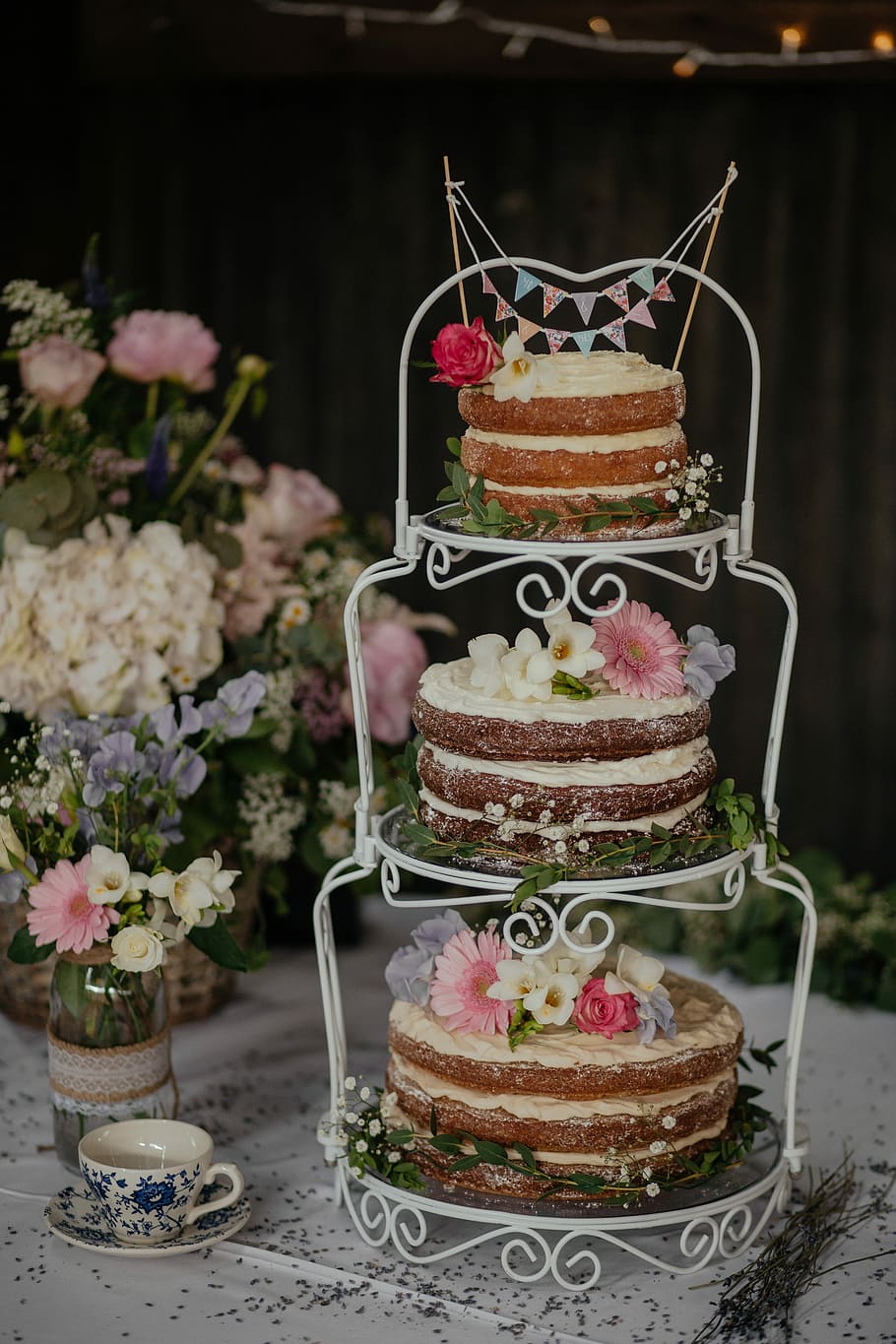 three cakes on white wire cake rack, three layered cakes on table, HD wallpaper