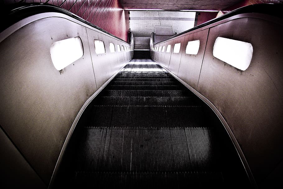 closeup photo of empty elevator, escalator, metro, climbing aid, HD wallpaper