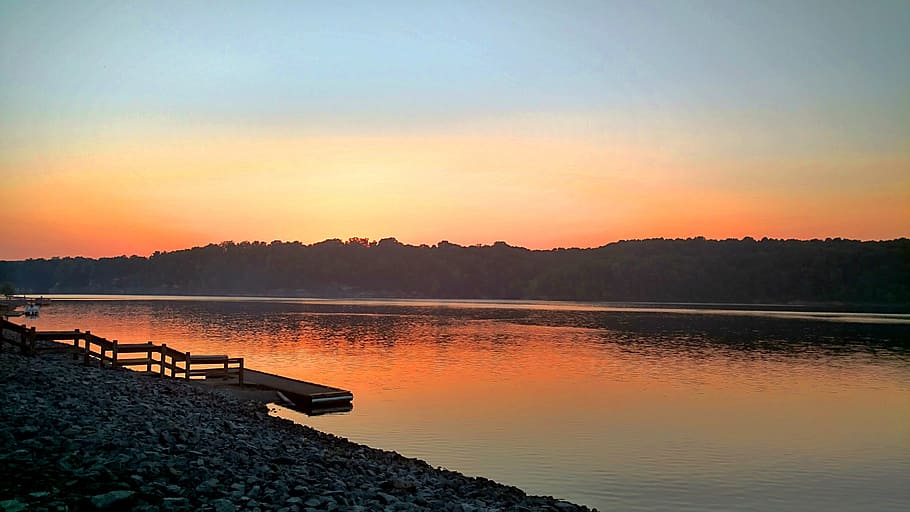 sunset, dusk, nightfall, lake, lake sunset, reflections, colors HD wallpaper