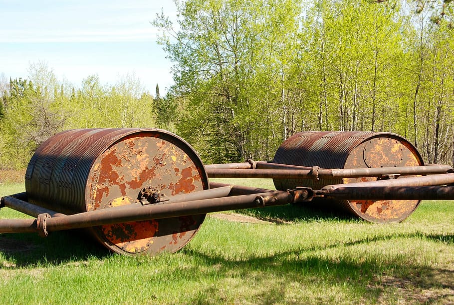 roller, rust, machine, manual, heavy, flatten, field, runway HD wallpaper