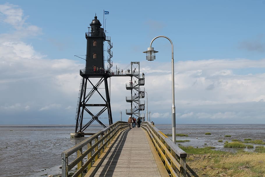 Lighthouse, Web, Beacon, North Sea, watts, wadden sea, ebb HD wallpaper