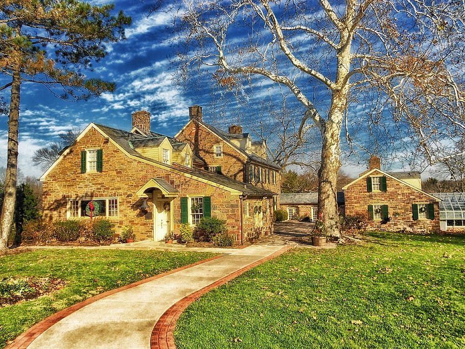 house, home, fall, autumn, trees, architecture, sidewalk, hdr HD wallpaper