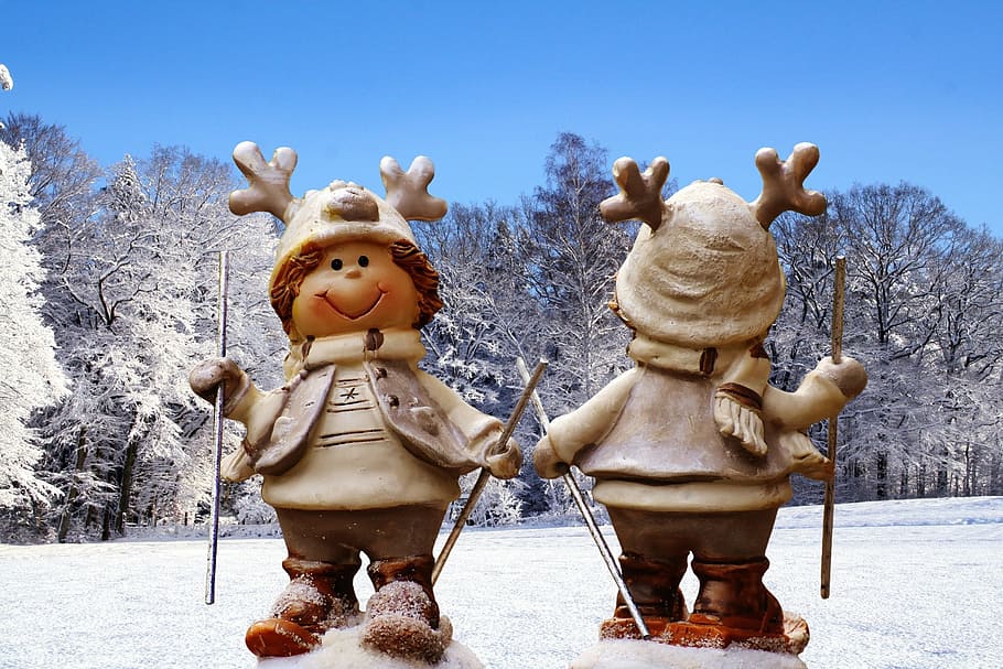 figures, winter, snow, ski, funny, christmas, animal, deco HD wallpaper