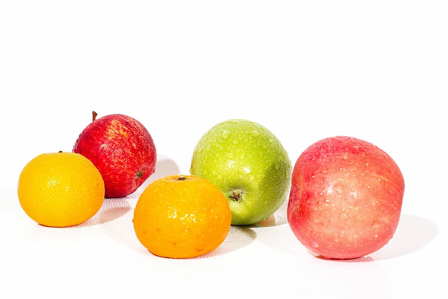 Fruit, Orange, Apple, Background, delicious, nature, white HD wallpaper
