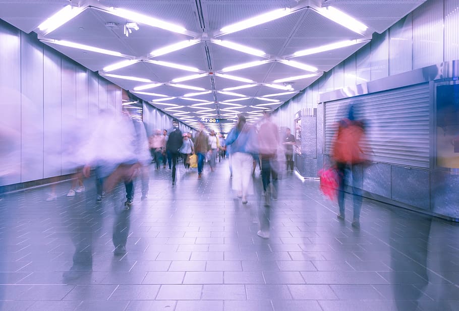 time lapsed photography of peoples passing each other, corridor HD wallpaper