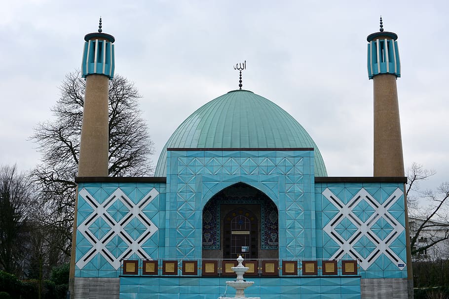 hamburg, blue mosque, on the alster, islam, shia, iran, built structure, HD wallpaper
